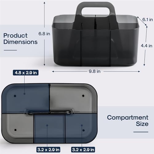Multiuse Caddy Organizer with Handle, Portable Plastic Tote Bin - Art Craft, Stationary Pen Marker Crayons, Makeup Hair Supplies Storage - Bathroom, Classroom, Dorm, Office, Desk Holder - Clear Black