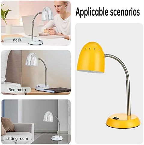 Eye-Caring Table Lamp of Simple Designs Home E26 Led Screw Basic Metal Desk Lamp with Flexible Gooseneck Hose Neck Study Lamp for Bedroom Office Living Room Convenient On/Off Switch(Yellow)