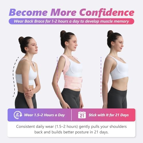Posture Corrector for Women and Men, Adjustable Shoulder Straightener with Full Back Support, Relief for Lower & Upper Back Pain, Spine, Scoliosis Relief (Pink, Medium)