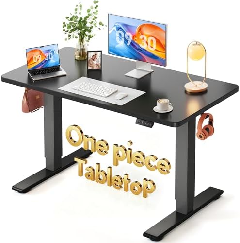 FEZIBO One-Piece Standing Desk, 48"x24" Seamless Tabletop Electric Height Adjustable for Home Office, Study Rooms & Multi-Device Workstations, Black