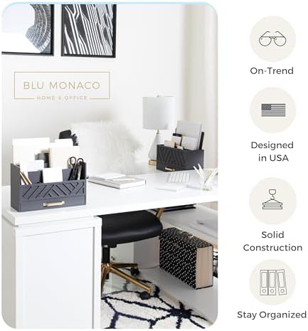 BLU MONACO | Wooden Mail Organizer with Drawer Gold Handle | Mail Sorter Organizer Countertop and Outgoing Mail Holder | Tabletop Organizer with Drawers Grey Desk Storage