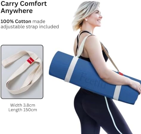 Extra Thick 12mm Exercise Mat, 74" x 26", Non-Slip with a Yoga Strap
