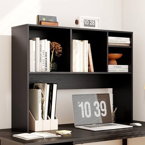 Tangkula Desktop Bookshelf, Countertop Storage Hutch with 4 Shelves for Computer Desk, Desktop 2-Tier Display Rack, Multipurpose Wood Desk Hutch Storage Organizer for Dorm Office Home (Black)