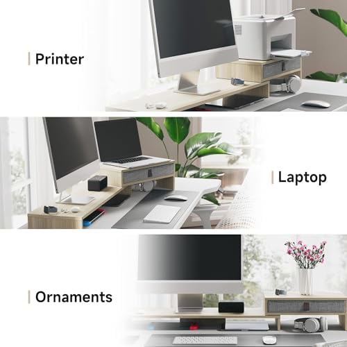 Fenge Triple Monitor Stand with Storage Drawer, Adjustable Length and Angle