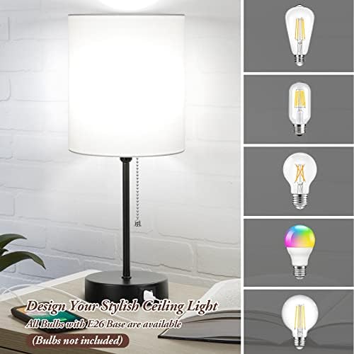 Bedside Table Lamps Set of 2 with USB Charging Ports and AC Outlet, White