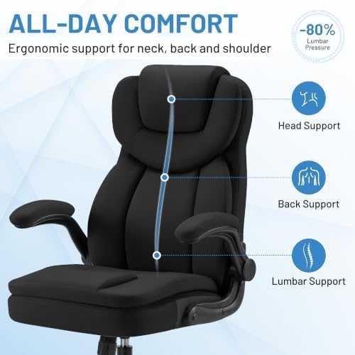 Ergonomic PU Leather Office Chair with Double-Layer Seat Cushion, Adjustable Armrest and Headrest, Reclining Backrest 360° Swivel Rolling Computer Desk Chair for Home Office Gaming Space, Black