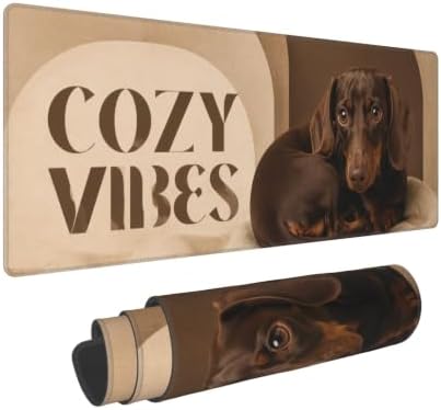 Dachshund Funny Mouse Pad Large Mouse Pad 11.8x31.5 in Brown Beige