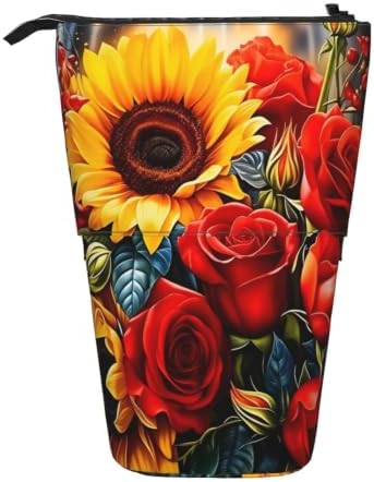 Sunflowers and Roses Flowers Standing Pencil Case