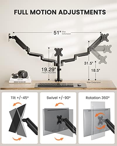 ErGear Triple Monitor Mount for 13-27 inch Screens, Triple Monitor Arms with USB,3-Monitor Stand Holds 17.6 lbs/Arm – Tilt, Swivel & Rotate