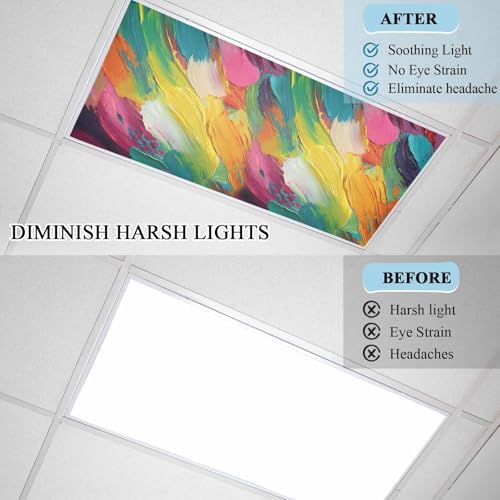 Red Blue Rainbow Brush Abstract Graffiti Street Art Magnetic Fluorescent Light Covers for Ceiling Lights 2 x 4 Feet,Office Classroom Kitchen Drop Ceiling Light Covers Filters Shade Panel 4 Packs