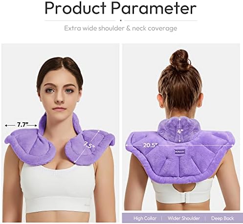 MORLIDEN Microwavable Heated Neck Wrap Warmer and Shoulder Weighted Heating Pad Microwave for Hot and Cold Compress - Purple