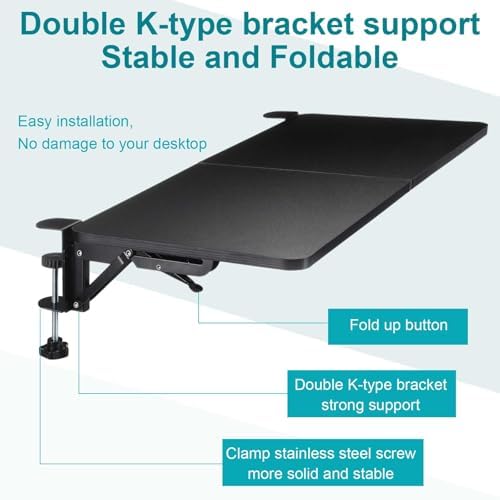 Yaocom Foldable Desk Extender 30 x 12 Inch Keyboard Tray Keyboard Extender for Desk Table Mount Arm Rest Shelf Foldable Drawer Tray for Dorm, Office, Kitchen Bar, RV Countertop, Black