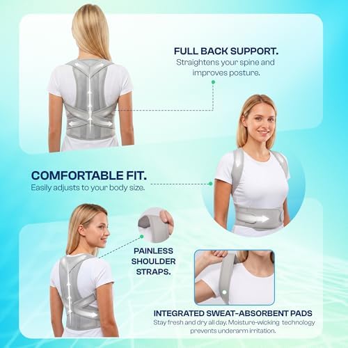 Adjustable Posture Corrector Back Brace for Men & Women – Upper Back & Shoulder Support Breathable Design with Removable Under-Arm Sweat Pads, Discreet Fit.