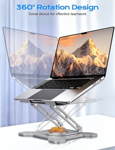 JCZT 360° Rotating Laptop Stand for Desk, Metal Foldable Laptop Riser, Gray