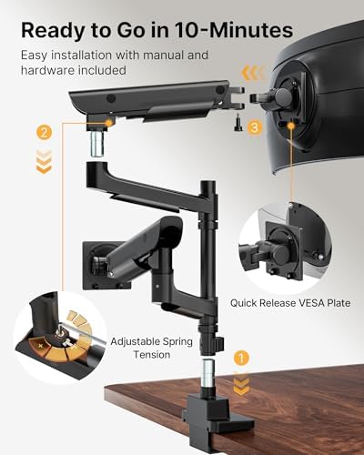 monTEK Dual Ultrawide Monitor Arm for 17-57" Screens, USB, Black