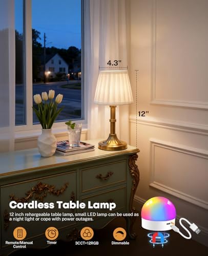 Small Table Lamp with Remote, Cordless Table Lamp