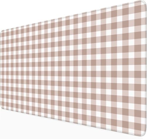 Brown Checkered Gingham Desk Mat Pad XXL Large Mouse Pad Anti-Slip Big Mousepad with Stitched Edges Computer Mouse Pads for Desktop Decor Cute Office Desk Accessories