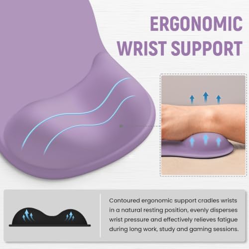 Ergonomic Mouse Pad with Wrist Rest, Gel Wrist Support, Purple