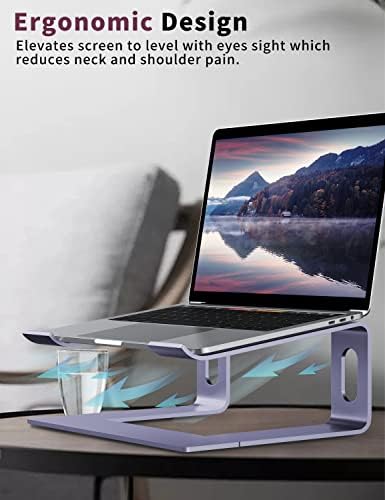 ALASHI Ergonomic Laptop Stand, Aluminum Desk Riser, 10-15.6", Light Purple