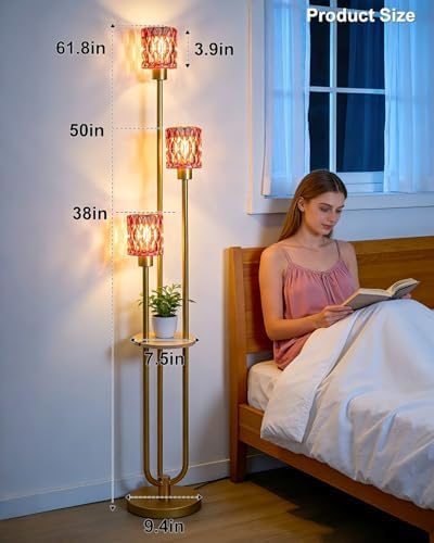 Lightdot Red Glass Floor Lamp with Table Farmhouse Modern Gold Floor Lamp