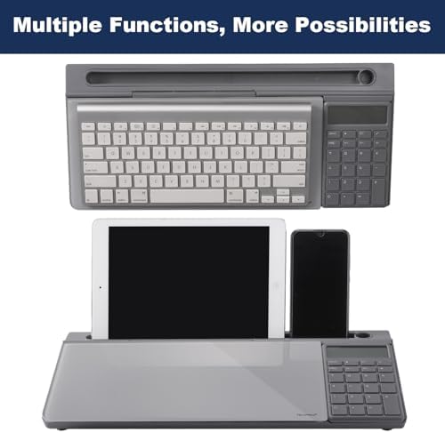 Small Glass Desktop Whiteboard Dry-Erase-Board - Computer Keyboard Stand with Calculator White Board Surface Pad with Drawer, Desk Organizers with Accessories for Office, Home, School Supplies - Grey