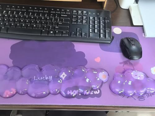 Mouse Pad with Wrist Rest, Soft Cloud Gel Keyboard Mouse Pad Set with Hand Wrist Support, Cute Non Slip Office Desk Accessories for Comfort/Pain Relief/Computer/Laptop (Purple Cloud)