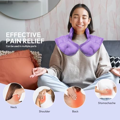 Microwavable Heat Pad for Neck and Shoulders, Warm Compress Wrap, Purple
