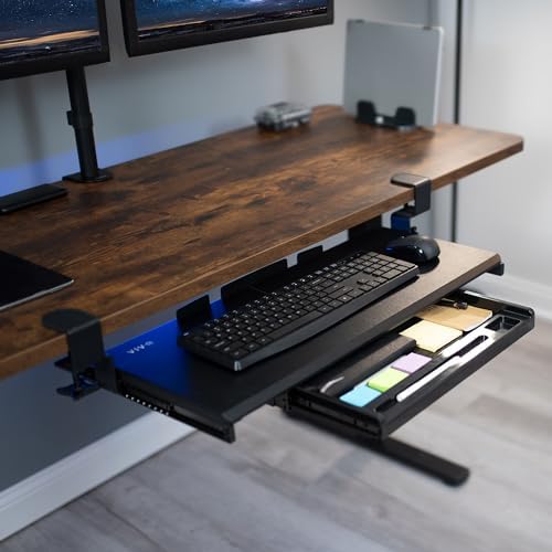 VIVO Black Clamp-on 27 x 11 in Keyboard Tray & Pencil Drawer, MOUNT-KB05-4D
