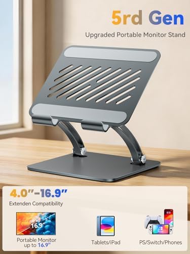 tounee Tablet Holder Stand, Dual Rod Adjustable Aluminum Desktop Stand, Compatible with 4.7-16.9" iPads, Surface Tablets, Portable Monitors, Kindle & More (Gray)