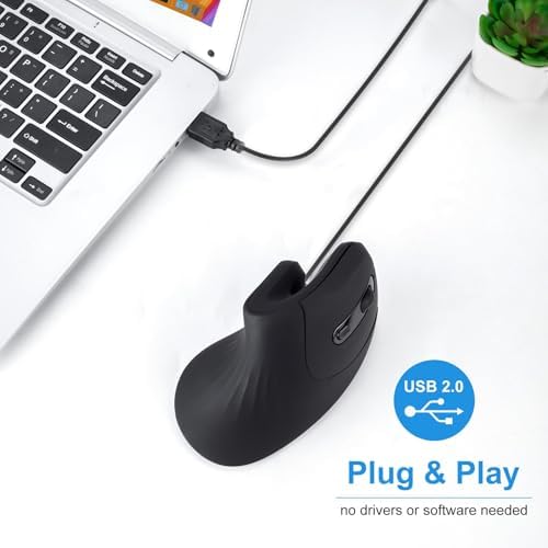 HXMJ- Ergonomic Vertical Mouse Wired,USB Corded Optical Mice,Silent Click,Right Handed-Black