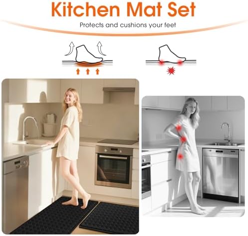 TranquilRelax 2-Piece Kitchen Mats, Cushioned Non-Slip Floor Mats, Grey