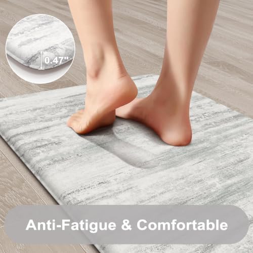 KIMODE Kitchen Mats Cushioned Anti Fatigue,Misty Grey Kitchen Decor 24"x59"