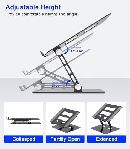 Adjustable Laptop Stand,Ergonomic Foldable Notebook Computer Holder.Compatible with MacBook iPad Dell HP Lenovo ThinkPad Acer ASUS Samsung and More 10-17" Laptops Tablets,Black