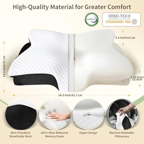 Memory Foam Cervical Neck Pillow for Neck Pain Relief, Black