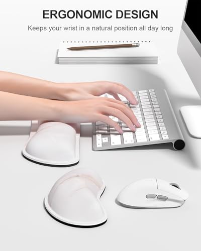 Auhoahsil Large Mouse Pad with Wrist Rests for Keyboard & Mouse, Thick Soft Ergonomic Memory Foam Wrist Supports, Big & Long Desk Mat 35.5 x 15.7 in, for Office Gaming Computer, White Marble