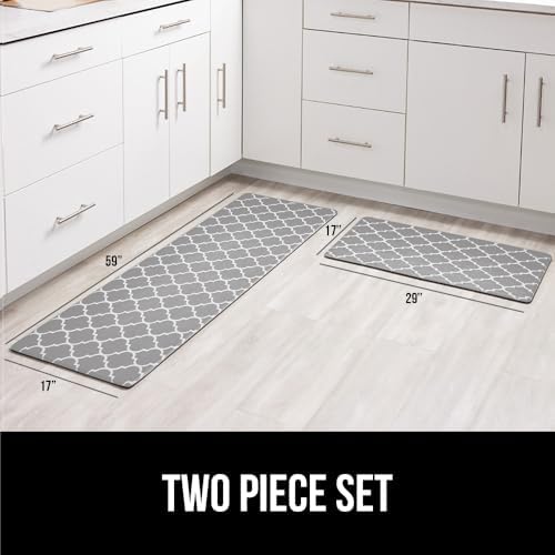 GORILLA GRIP Cushioned Kitchen Mats for Floor, 2 PK, 17x29+17x59 Gray White