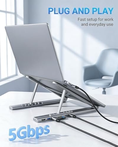 USB C Laptop Stand with Docking Station,8 in 1 Hub Laptop Stand Foldable Computer Riser with 4K HDMIPD 100W Dual Data Ports Multiport Adapter for Notebook Tablet,Portable Height Adjustable Holder