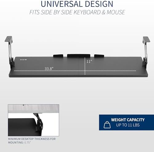 VIVO Black Under Desk 34 x 11 in Adjustable Keyboard Tray, MOUNT-KB34S