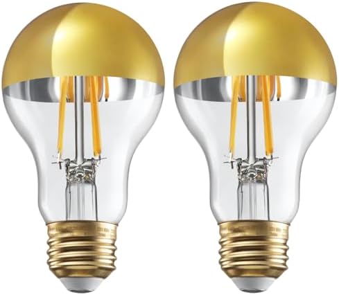 TORCHSTAR 2-Pack A19 Dimmable Half Chrome Light Bulb UL Listed 2700K Gold