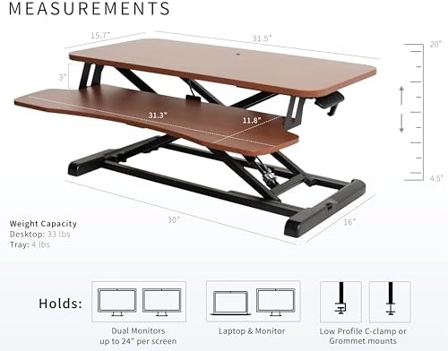 VIVO Dark Walnut 32 in Standing Desk Converter, DESK-V000KA