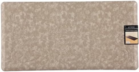 J&V TEXTILES Medallion Embossed Kitchen Mat Cushioned Anti Fatigue Floor Mat, Thick Non Slip Waterproof Kitchen Rugs and Mats, Standing Mat for Kitchen,Floor,Desk,Sink,Laundry, (Beige, 20" X 39")