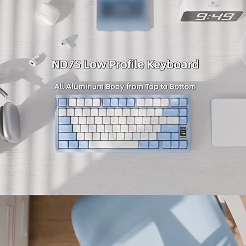 OOCTPK Mechanical Keyboard, Chilkey ND75 LP Wireless Gaming Keyboard with LCD Screen, Bluetooth 5.3/2.4G/USB-C, Hot Swappable Per-Key RGB Custom, Thin Front, Wrist Rest, Full-Aluminum, PC/Mac Support