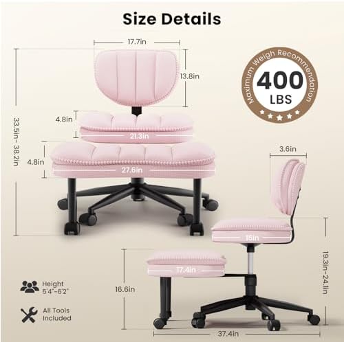 Cross Legged Office Chair, Ergonomic Cloud Criss Cross Desk Chair, Meditation Chair with Wheels, Height Adjustable Seat for ADHD, Wide Kneeling Chair with Back Support,Pink