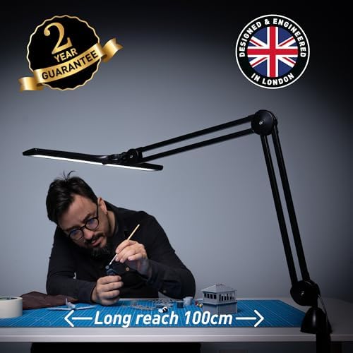 daylight Lumi Task Lamp - Professional 4000 Lux LED Desk Lamp, Adjustable, Color Accurate, Eye-Caring for Office, Home Office, Artist, and Reading - Black