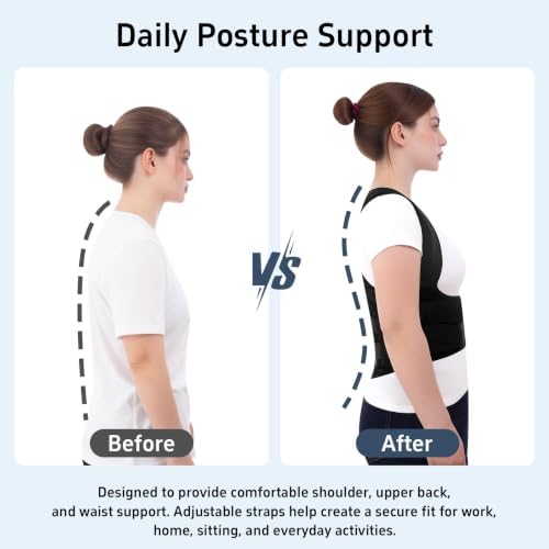 Back Posture Corrector for Women and Men Full Back Support Brace Straightener with Adjustable Scoliosis Posture Corrector Belt with Breathable Back Shoulder for Hunchback Lower Back Pain Relief (Black, XX-Large)