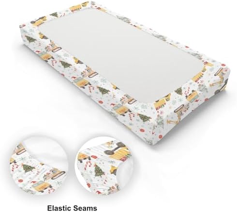 Watercolor Christmas Theme Transportation Car Construction Truck Winter Holiday Pattern Baby Changing Pad Cover, Unisex Christmas Nursery Diaper Changing Table Pad Mat Sheet for Boys Girls-16x32