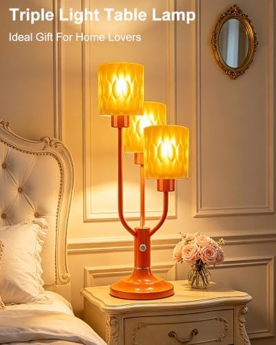 Lightdot Mid Century Modern Orange Glass Table Lamp for Bedroom Dimmable