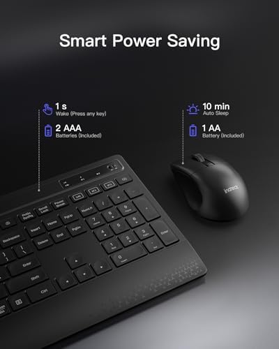 Inateck Full-Size Wireless Keyboard and Mouse Combo, 3-Device