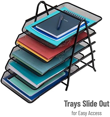 Mind Reader 5-Tier Paper Tray Organizer, Vertical Desktop File Storage Rack, Office, Metal Mesh, Black (Pack of 6)