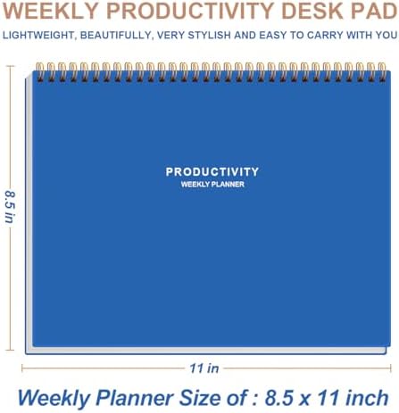 Weekly Productivity Planner - 8.5" x 11" Dashboard Desk Notepad Has 6 Focus Areas to List Tasks for Goals, Projects, Clients, Academic or Meal-Organize Your Daily Work Efficiently, 54 Weeks, Blue